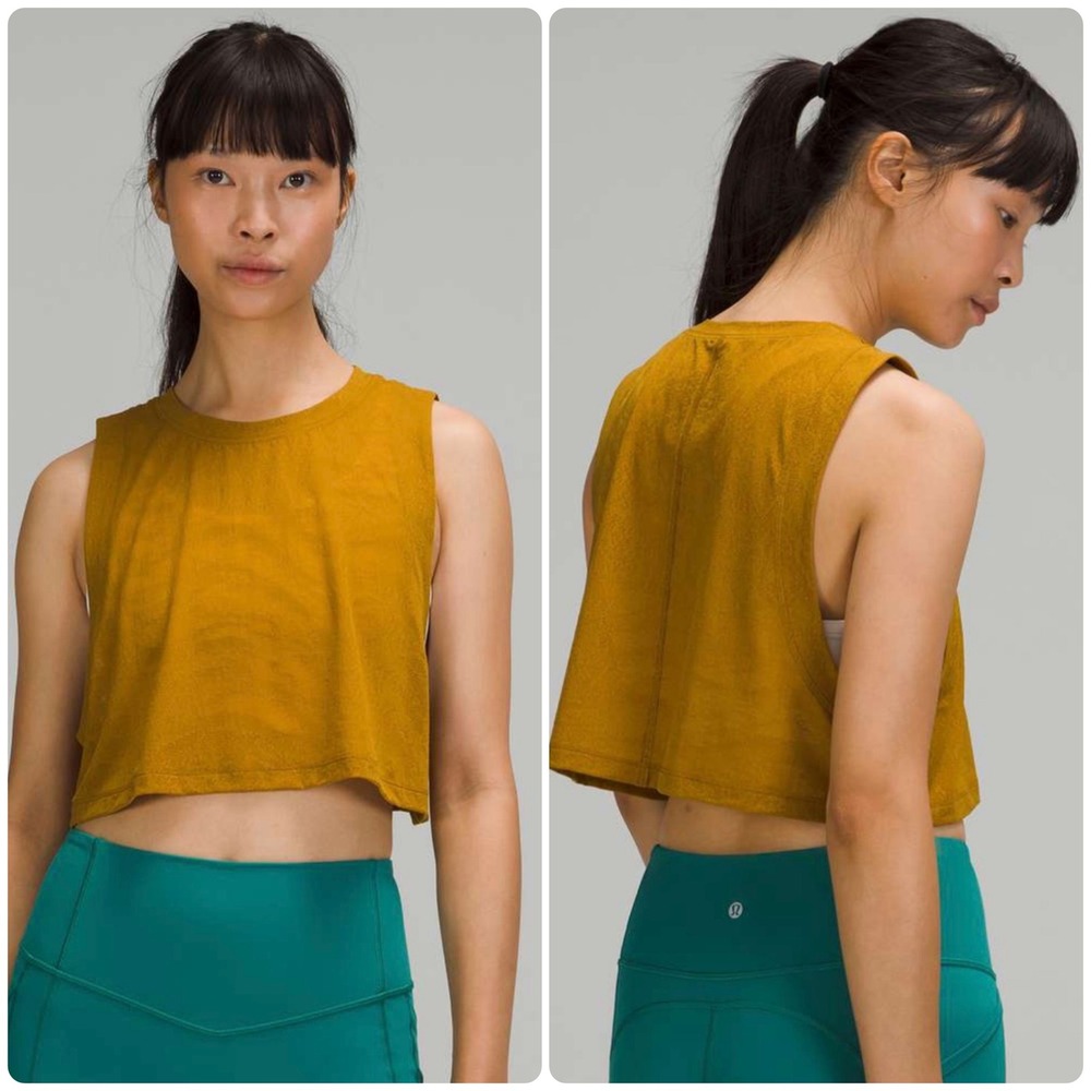 Lululemon Womens All Yours Crop Tank Top Gold Spice Athletic Athleisure‎ Lounge